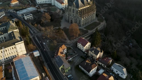 4k Aerial Drone View of St. Barbara's Church in Kutna Hora at Sunrise, 4K.  Czech Republic