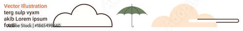 Weather forecast, climate change, data visualization, sustainability, environment awareness, meteorology. Cloud outline, green umbrella and bar design with cloud. Weather forecast and climate change