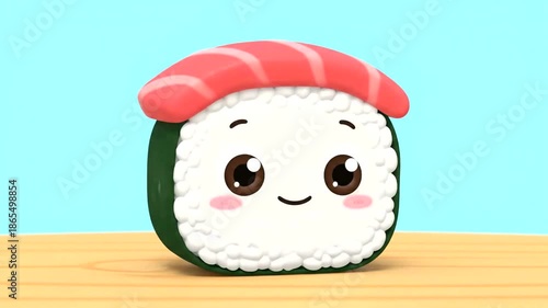 Cute Sushi Character Animation with Expressive Facial Features.