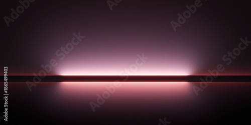 Minimalist abstract scene with soft pink light beam on dark background, reflected below. Symmetrical, calming composition ideal for tech branding, product display, or modern presentation design.