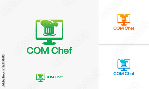 Com Chef Logo Design Featuring a Chef Hat on a Computer Screen.