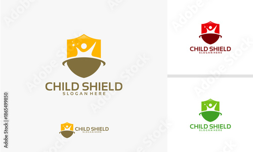 Child Shield Logo Design Vector Illustration.