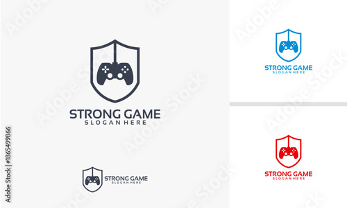 Strong Game Logo Shield with Game Controller Icon.
