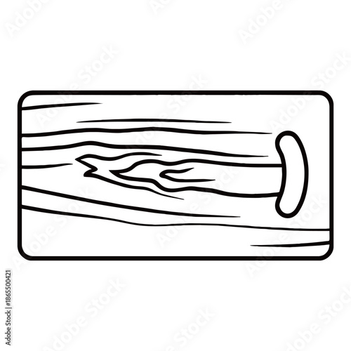 Minimalist black and white top view of a wooden chopping board on a neutral background for kitchen food preparation