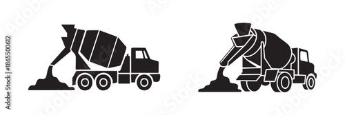 Construction cement mixer truck pouring concrete silhouette illustration with vehicle