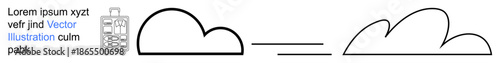 Network infrastructure, digital systems, data transfer, communication, cloud storage, online platforms. Minimalist clouds connected by a line. Network infrastructure and digital systems concept