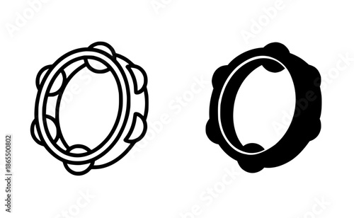 tambourine illustration icon in outline and silhouette styles