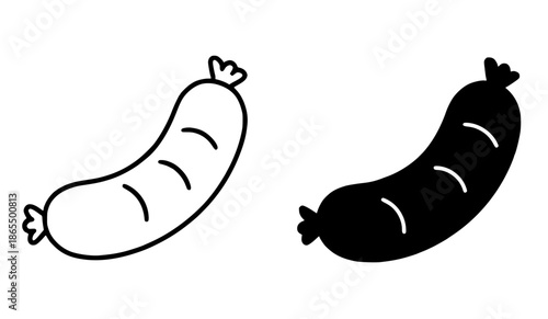 Sausage illustration icon in outline and silhouette styles