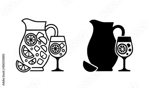 Sangria (Spanish cocktail) illustration icon in outline and silhouette style
