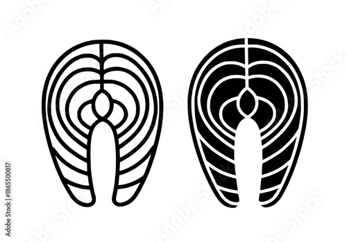 Salmon meat illustration icon in outline and silhouette styles