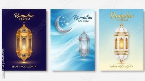 Celebrating ramadan with elegant lanterns and crescent moons
