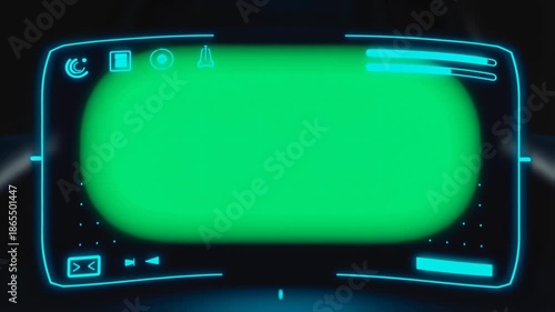 Futuristic Sci-Fi HUD Display with Green Screen for Futuristic Interface and Data Visualization in a Spaceship Cockpit