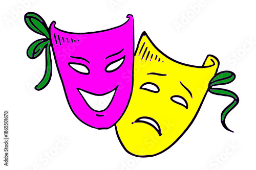 Vector image of a mask and streamers for a carnival costume, representing a joyful Brazilian celebration, on a transparent white background with space for text.