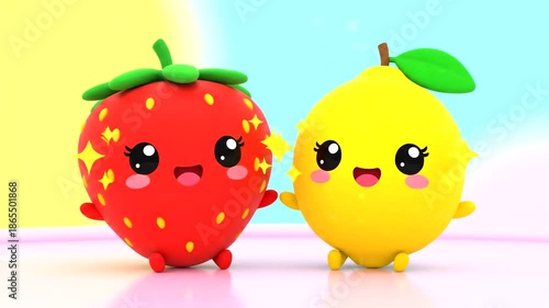 Cute Cartoon Strawberry and Lemon Characters Animation.