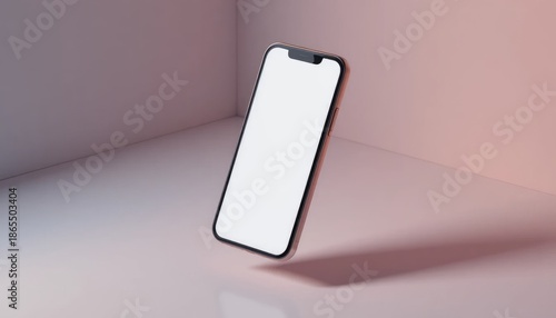 Floating smartphone mockup with blank screen in minimalist product showcase