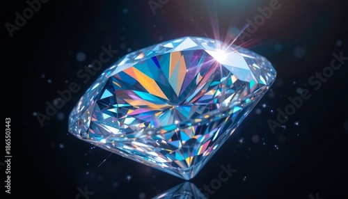 Magnificent Brilliant Cut Diamond Sparkles with Vibrant Colors on Dark Background