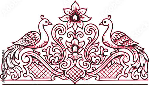 Seamless floral vector illustration featuring an ornate vintage pattern with birds, hearts, and spring flowers for a decorative summer nature wallpaper or wedding card design