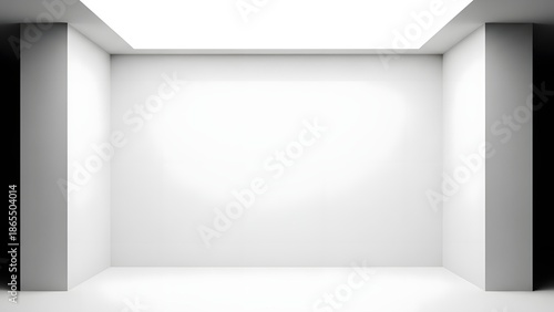 Empty Minimalist White Studio Room Background with Modern Architectural Elements and Bright Lighting