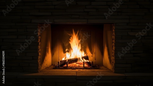 Cozy Fireplace with Roaring Flames and Stone Hearth - Warm Home Interior Ambiance