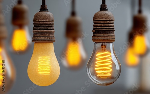 Vintage Edison Light Bulbs Hanging in Warm Ambient Glow