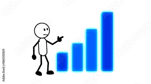 Stick Figure and Bar Graph Animation Showing Growth and Decline.