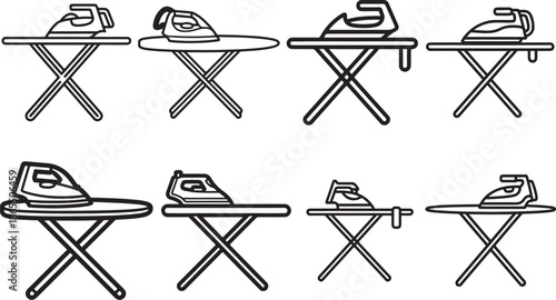 Set of Ironing Board Line Art Illustration, Coloring Book Page Line Art Drawing	