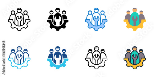 Maintenance crew icon set multiple style collection. Editable stroke 
