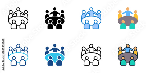 Team meeting icon set multiple style collection. Editable stroke 
