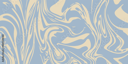 Colorful waves abstract horizontal background. Groovy psychedelic lines. Trendy vector illustration in style retro 60s, 70s. Blue wavy pastel stripes