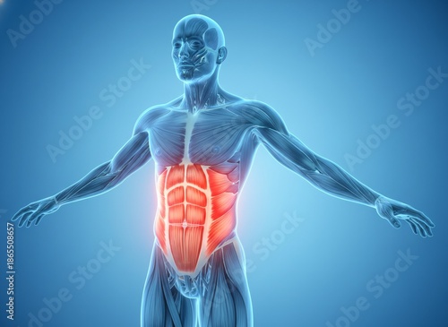 Human Abdominal Musculature Highlighted