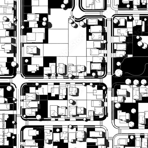 Aerial View of City Block Urban Planning Architecture Residential Layout.