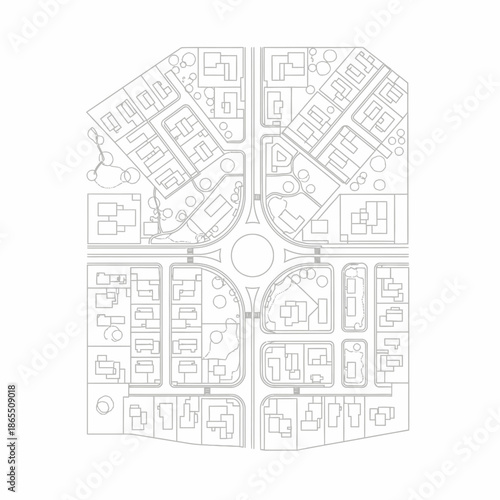 Urban Planning Blueprint Aerial View of Residential Neighborhood Design.