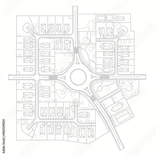 Urban roundabout map city plan road network diagram.