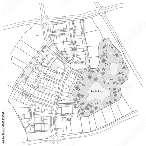 Suburban Housing Development Plan with Park and Roads.
