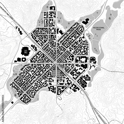 Black and white city map urban planning architecture.
