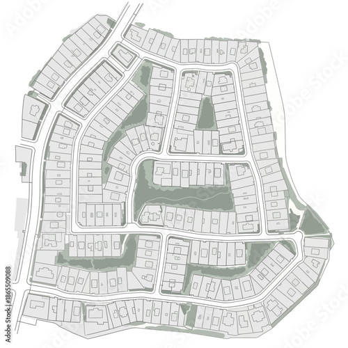 Suburban neighborhood map with parks and green spaces.