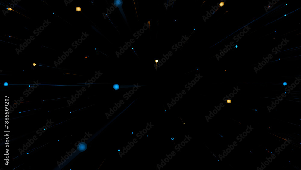 Fototapeta premium AI data flow abstract Blue and gold particle stream in dark void seamless loop 4K motion background tech