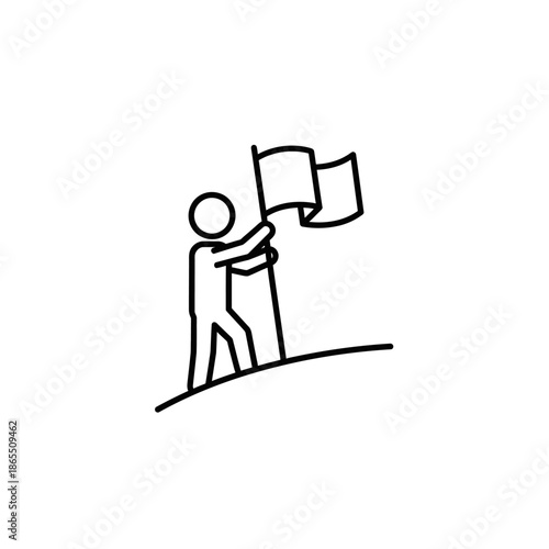 Person holding two flags on hilltop success symbol.