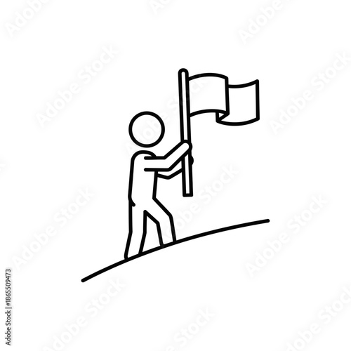 Man Planting Flag on Mountain Peak.