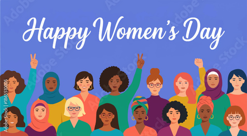 Diverse group of women celebrating International Women's Day together.