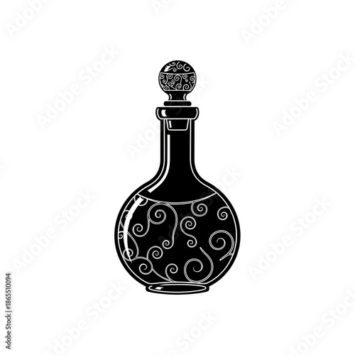 Flat black and white icon of a decorative glass bottle