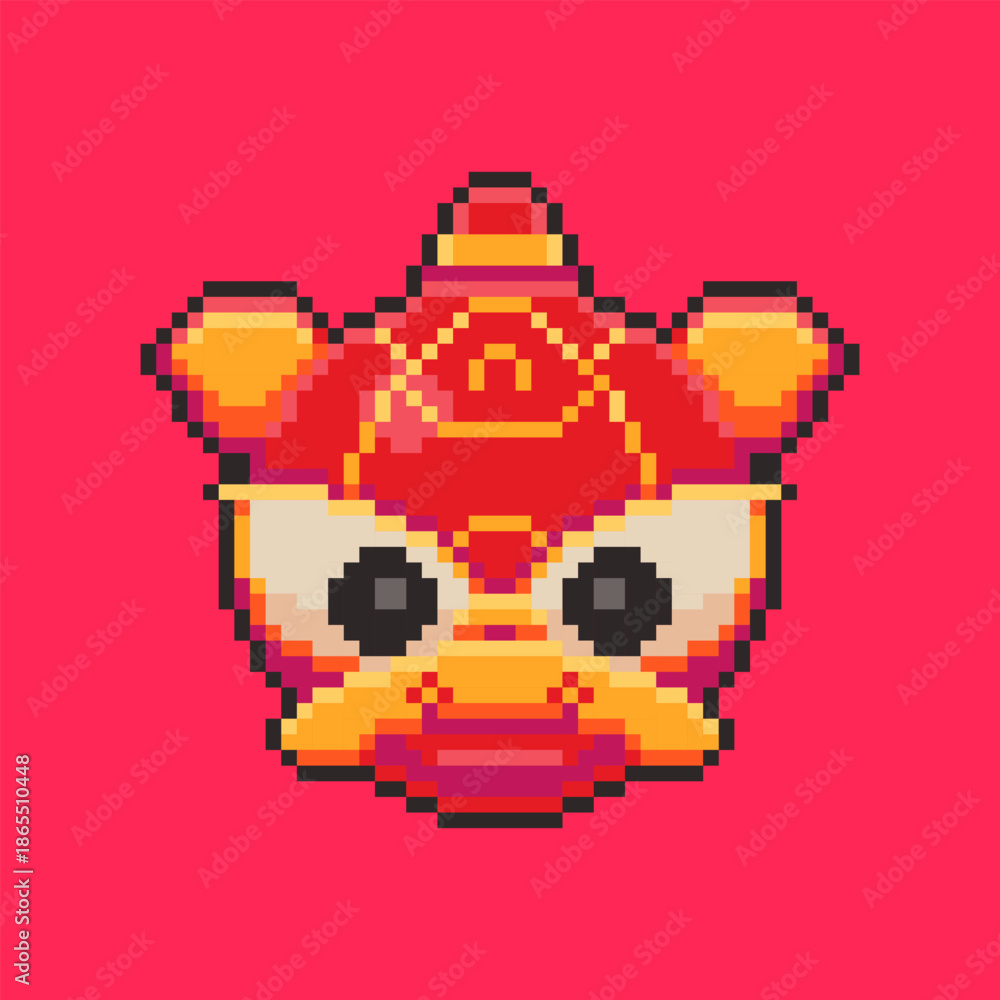 Fototapeta premium Pixel Art Chinese New Year Lion Dance Game Asset