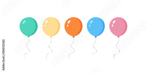 Minimalist Colorful Balloon Icons Pack, Collection of Flat Style Balloon Icons with Wavy Strings