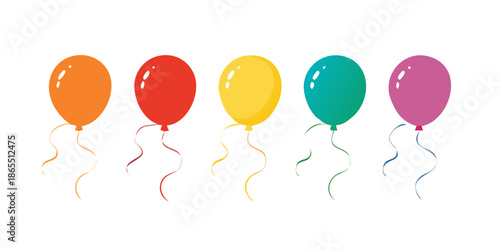 Minimalist Colorful Balloon Icons Pack, Collection of Flat Style Balloon Icons with Wavy Strings