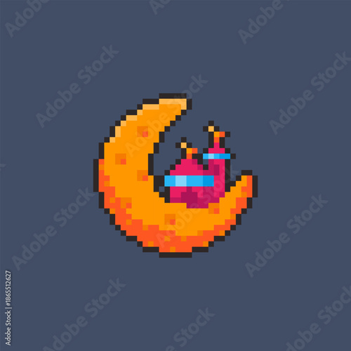 Pixel art Crescent Moon Mosque game asset