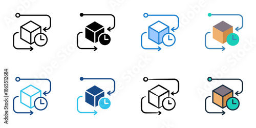 Product lifecycle icon set multiple style collection. Editable stroke 
