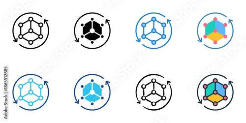 Simulation icon set multiple style collection. Editable stroke 
