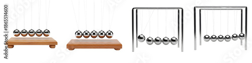 Set of Newton's Cradle Pendulum Balance Balls, Physics Momentum and Kinetic Energy Concept Isolated on White Background