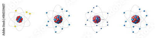 Schilderij op canvas Set of Atomic Model Diagrams with Protons, Neutrons, and Electrons, Science Educ