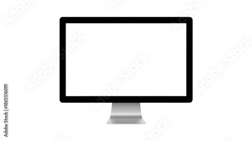 Modern computer monitor on sleek stand against black background